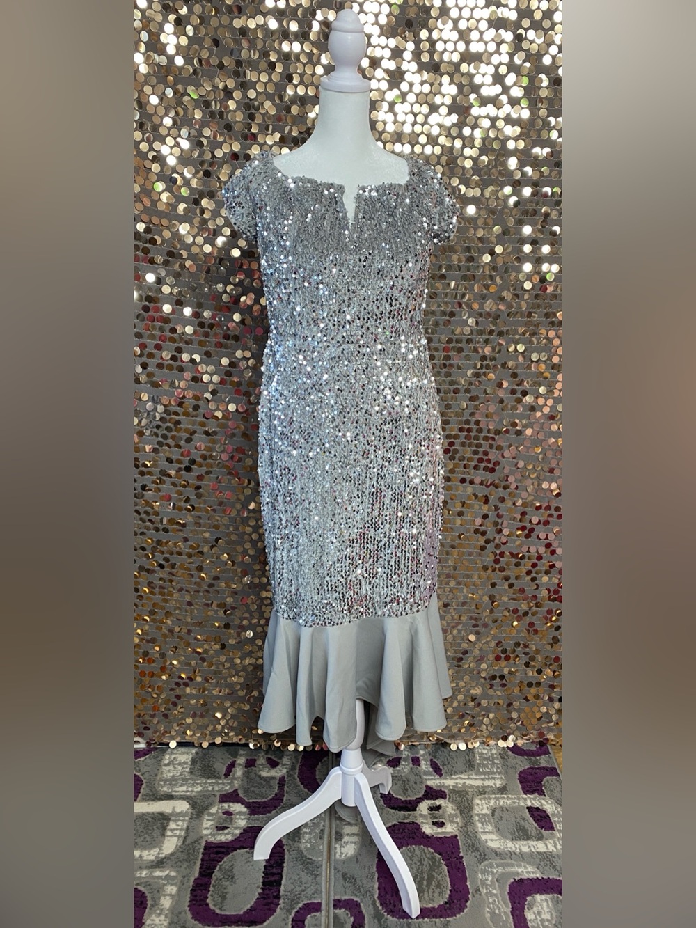 Silver Sequin High-Low Dress #1620